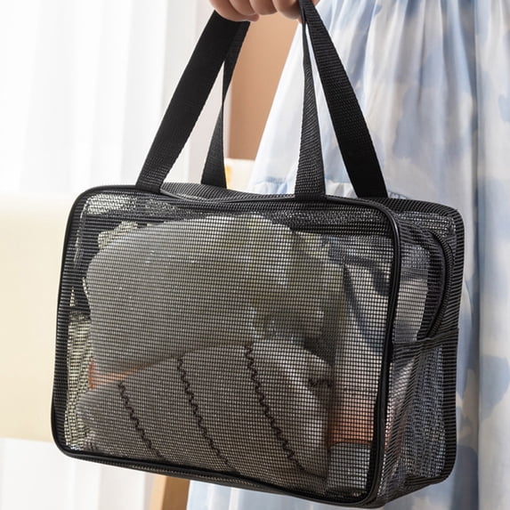 Todaioua Lens Mesh Shower Bag Black Portable Mesh Shower Caddy Bag Dorm Toiletry Organizer Tote Quick-Dry Gym Shower Mesh Bag for Gym Travel Camping College Dorm Room Bathroom