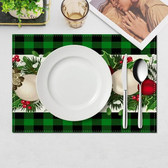 Todaioua Linen Buffalo Check Plaid Christmas Placemats Set of 4, 12x18 Inch Farmhouse Winter Christmas Xmas Holiday Home Kitchen Table Decorations