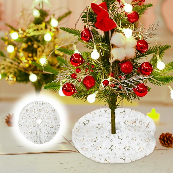 Todaioua Mini Christmas Tree Skirt, 15.7 inch White Christmas Tree Skirt with Star Pattern Round Mini Xmas Tree Skirt, Party Home Decoration Pentagram