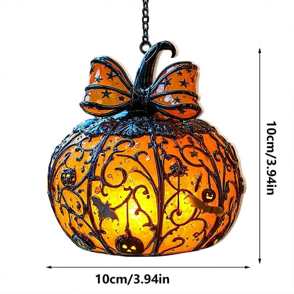 Todaioua Pumpkin Halloween Window Light Catcher – Stained Glass Window Hanging with Glowing Orange Pumpkin and Bow, Fall Seasonal Wall Art, Halloween Decor Indoor, Spooky Home Decor for Living Room