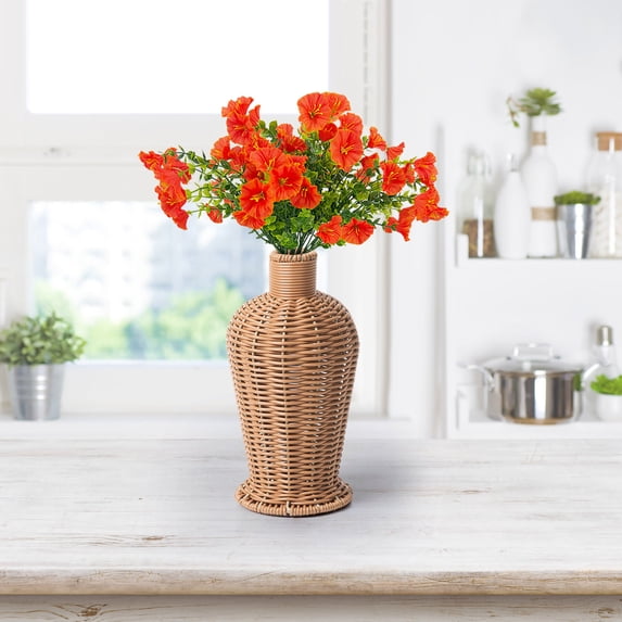 Todaioua Rattan Vase for Flowers, 9" Rustic Woven Wicker Vase for Boho Home Decor, Imitation Rattan Flower Basket, Farmhouse Desktop Centerpiece for Pampas Grass, Dried Floral Arrangement