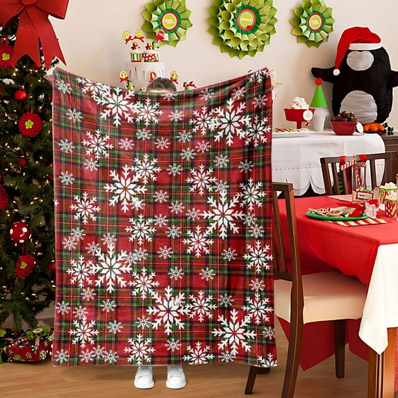 Todaioua Red Buffalo Plaid Snowflake Reindeer Christmas Throw Blanket Christmas Movie Watching Blanket Fleece, Plush, Warm, Cozy Holiday Blanket 30x39 Inches