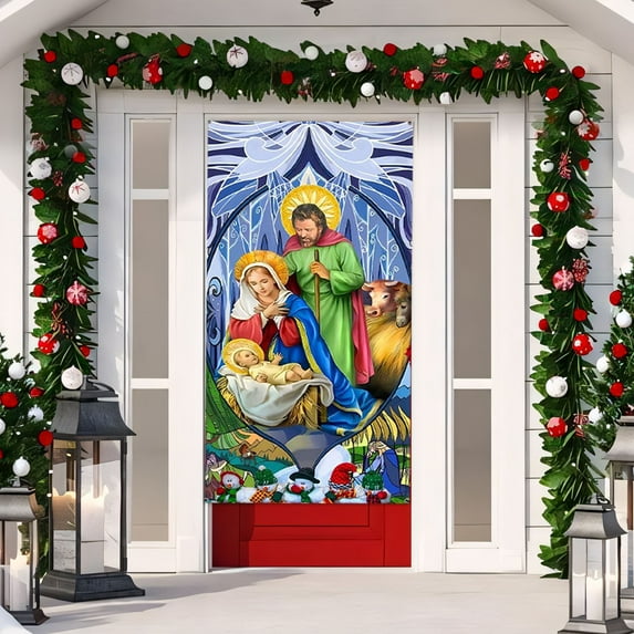 Todaioua Retro Christmas Front Door Decorations, Merry Christmas Fabric Door Cover, Front Door Covers Decorative Christmas Ball Covers for Festive Party Home Decor 36 x 79 Inch