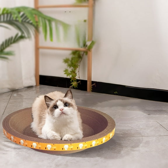 Todaioua Round Cardboard Cat Scratcher Bed Lounger Couch for Indoor Cats, Corrugated Cat Scratching Pad Box Durable, Cat Scratch Lounge Furniture Protection (12 Inch)
