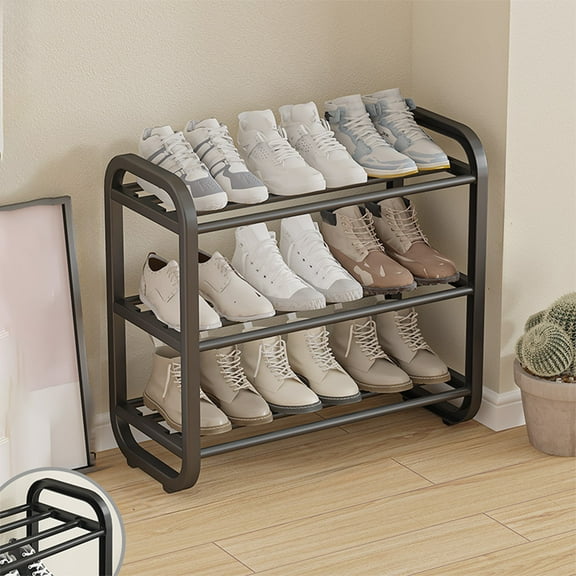 Todaioua Shoe Rack, 3-Tier Shoe Organizer, Stainless Steel Metal Storage Shelf, Upright or Upside Down, Stackable, for Entryway, 18 x 9 x 17.7 Inches, Black
