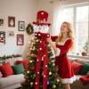 Todaioua Snowman Tree Topper Head – 39.4x7.9 in Plush Christmas Treetop Decoration for Home Party, Displays with Cute Winter Design, Holiday Design for Fireplace, Staircase, Mall, Supermarket 1packs