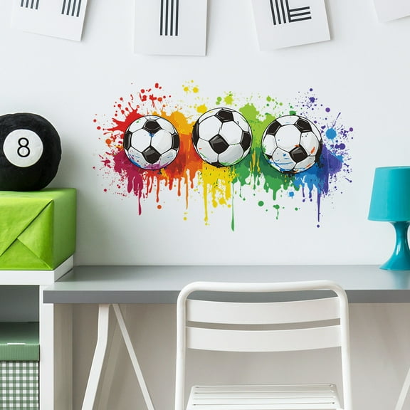 Todaioua Soccer Ball Wall Stickers Colorful Painted Football Decals for Room Bedroom Living Room Decor Removable Vinyl Wall Art Sports Themed Wall Decoration Easy to Apply No Residue Stickers