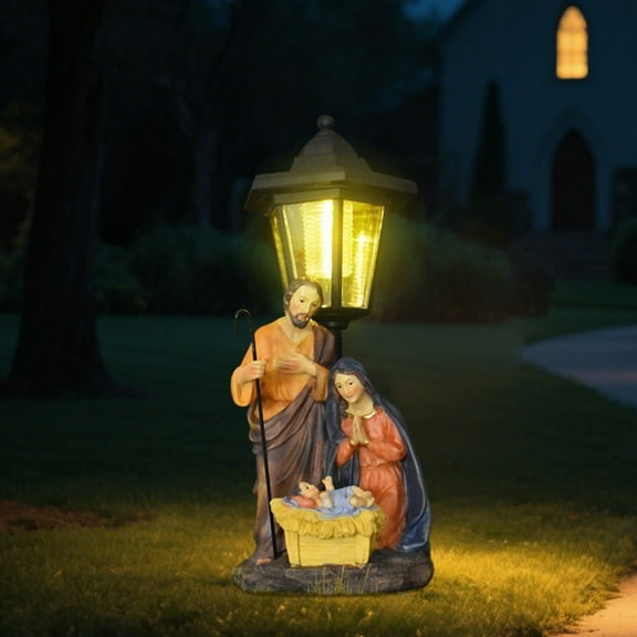 Todaioua Solar Powered Nativity Scene LED Lantern with Manger Design, Outdoor Religious Garden Decoration for Christmas Pathway and Yard Display, Weather-Resistant Holiday Lighting​​
