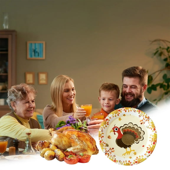 Todaioua Thanksgiving Turkey Plates 10Pcs 7 Inch Fall Paper Plates With Autumn Maple Leaves Pumpkins for Turkey Party Decoration Supplies