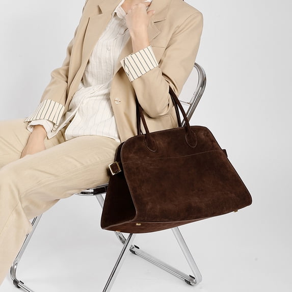 Todaioua Vintage Faux Suede Tote Bag, Large Capacity Shoulder Bag, Retro Top Handle Handbag, Women's Work Travel Purse, Fashion Crossbody Bag, Coffee Brown Leather Satchel, Stylish Everyday Bag