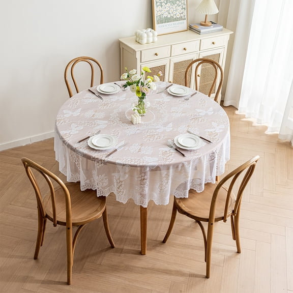 Todaioua White Lace Round Tablecloth 72 Inches Phoenix Tail Flower Embroidered Wedding Table Cloths for Summer Outdoor Party Reception, Dinner Party, Baby Shower, Decorations, Home Decor