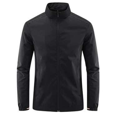 Today Clearance Dagegui Men's Lightweight Jackets Outdoor Windproof Coat with Pocket Solid Color Zip Up Stand Collar Jacket Casual Hiking Travel Outerwear Black XL