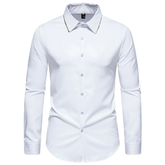TMOYZQ Men's Long Sleeve Dress Shirts Stretch Wrinkle-Free Formal Shirts Business Casual Button Down Work Shirts Tuxedo Wedding Shirts