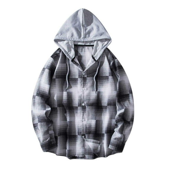 TMOYZQ Mens Flannel Hoodie Drawstring Hooded Plaid Shirts Long Sleeve Casual Button Down Shirts Lightweight Flannel Shirt Jackets