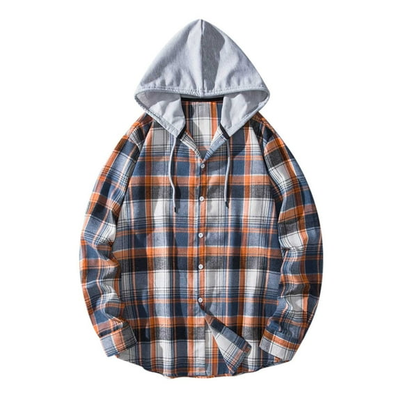 TMOYZQ Mens Flannel Hoodie Drawstring Hooded Plaid Shirts Long Sleeve Casual Button Down Shirts Lightweight Flannel Shirt Jackets