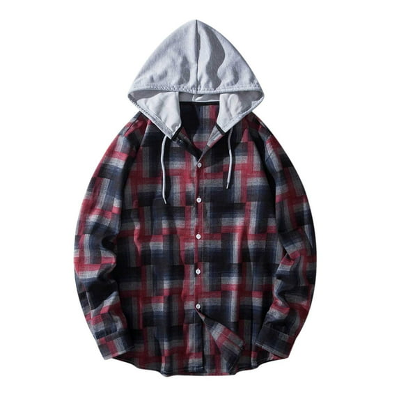 TMOYZQ Mens Flannel Hoodie Drawstring Hooded Plaid Shirts Long Sleeve Casual Button Down Shirts Lightweight Flannel Shirt Jackets