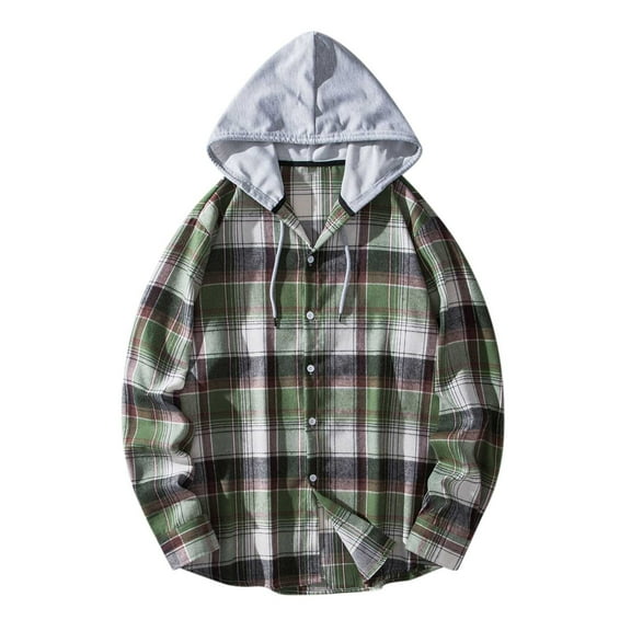 TMOYZQ Mens Flannel Hoodie Drawstring Hooded Plaid Shirts Long Sleeve Casual Button Down Shirts Lightweight Flannel Shirt Jackets