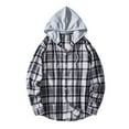 thumbnail image 1 of TMOYZQ Mens Flannel Hoodie Drawstring Hooded Plaid Shirts Long Sleeve Casual Button Down Shirts Lightweight Flannel Shirt Jackets, 1 of 1