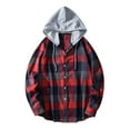 thumbnail image 1 of TMOYZQ Mens Flannel Hoodie Drawstring Hooded Plaid Shirts Long Sleeve Casual Button Down Shirts Lightweight Flannel Shirt Jackets, 1 of 9