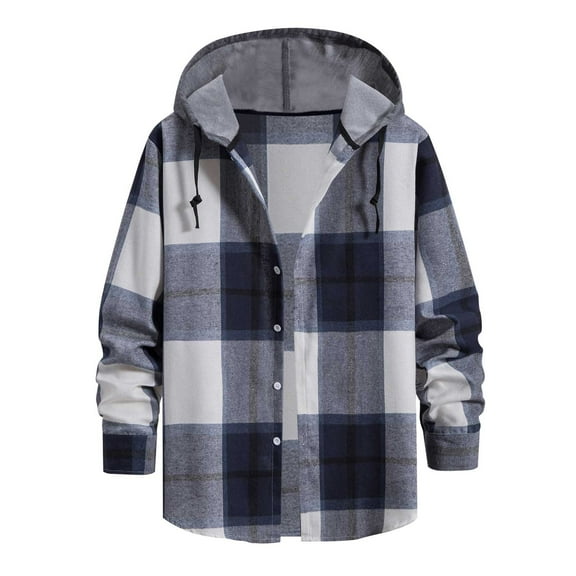 TMOYZQ Mens Flannel Hoodie Drawstring Hooded Plaid Shirts Long Sleeve Casual Button Down Shirts Lightweight Flannel Shirt Jackets