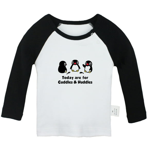 Today are for Cuddles Huddles Funny T shirt For Baby, Newborn Babies Animal Penguin T-shirts, Infant Tops, 0-24M Kids Graphic Tees Clothing (Long Black Raglan T-shirt, 6-12 Months)