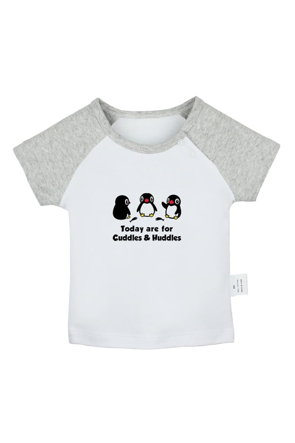 Today are for Cuddles Huddles Funny T shirt For Baby, Newborn Babies Animal Penguin T-shirts, Infant Tops, 0-24M Kids Graphic Tees Clothing (Short Gray Raglan T-shirt, 6-12 Months)