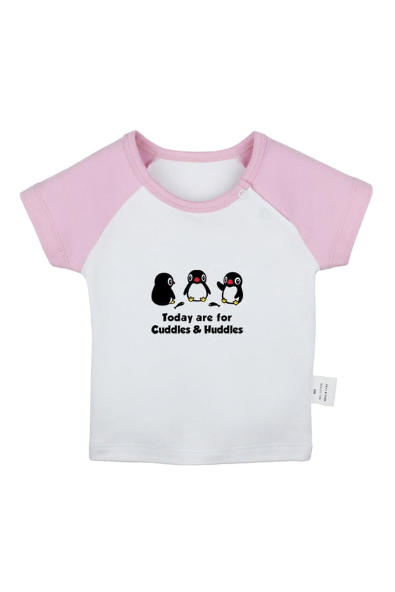 Today are for Cuddles Huddles Funny T shirt For Baby, Newborn Babies Animal Penguin T-shirts, Infant Tops, 0-24M Kids Graphic Tees Clothing (Short Pink Raglan T-shirt, 6-12 Months)