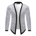 thumbnail image 1 of Dagegui Mens Open Front Jacket Fashion Sequin Suit Coat Long Sleeve Collarless Clubwear Jackets Sparkly Coats for Holiday Party Silver 2XL, 1 of 5