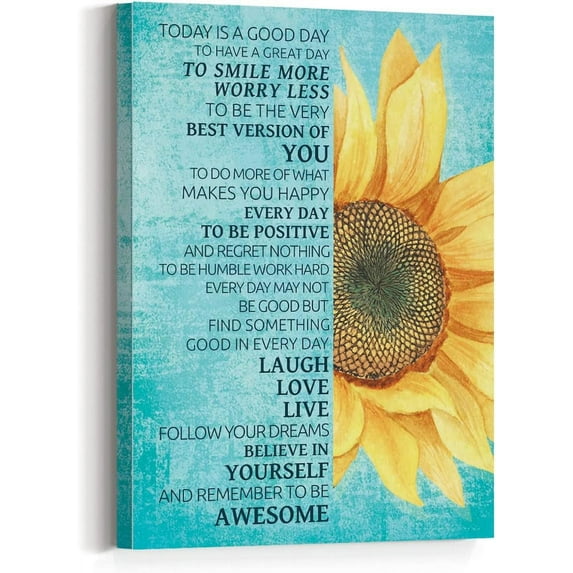 Today is a Good Day Motivational Quotes Sunflower Canvas Wall Art,Positive Inspirational Quote Rustic Canvas Framed Wall Artwork Ready to Hang for Home Office Bedroom Office Wall Decor,12" x 15"