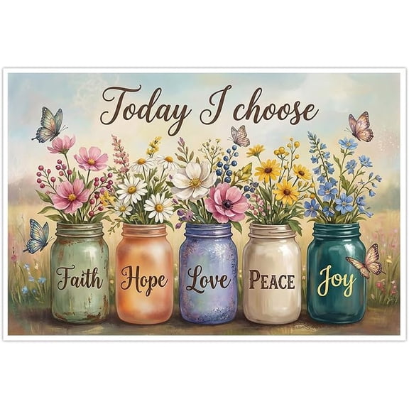 Today I Choose Faith Hope Love Peace Joy Wall Art Canvas Prints Decorative Poster for Bedroom Living Room Farmhouse Style Floral Butterfly