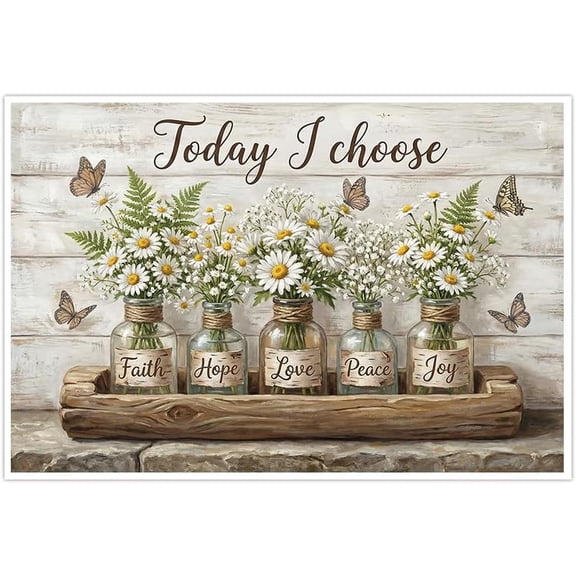 Today I Choose Faith Hope Love Peace Joy Wall Art Canvas Prints Farmhouse Decor Floral Butterfly Poster for Bedroom Living Room--