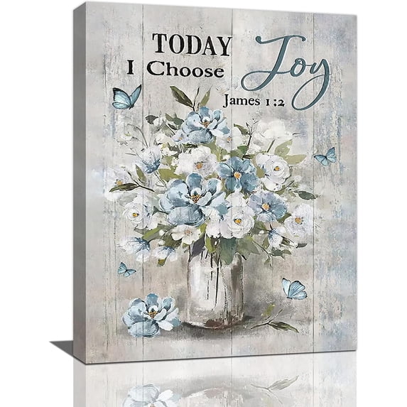 Today I Choose Joy Bathroom Wall Art Rustic Flower Pictures Wall Decor Floral Canvas Print Country Bathroom Artwork For Bathroom Living Room Bedroom Framed 12"x16"