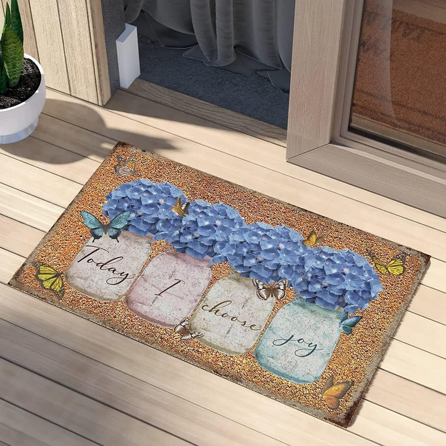 Today I Choose Joy Hydrangea Blue Flowers Colorful Door Mats Inside