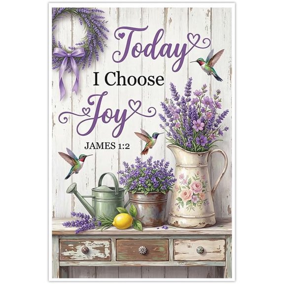 Today I Choose Joy Inspirational Wall Art Poster Lavender Hummingbird Design Rustic Farmhouse Decor for Kitchen Bedroom Living Room Christian Scripture Wall Decor for Home Office-