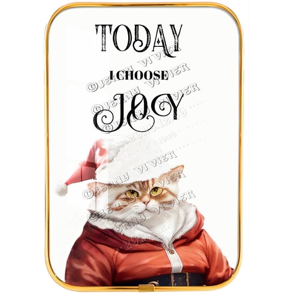 Today I Choose Joy Santa Cat Framed Wooden Wall Art Cat Lovers Gift Christmas Decor for Party Farmhouse Man Cave Coffee, Wooden Artwork Ready to Hang Gold Framed Art 12x8 inches