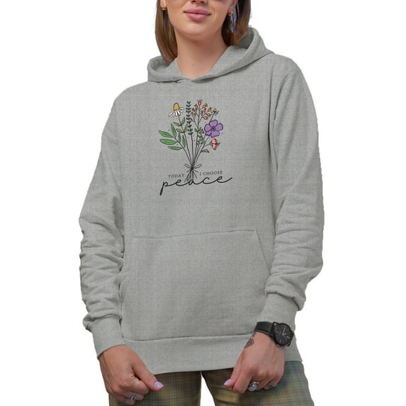 Today I Choose Peace Quote with Flowers Art Merch Gift, Heather Grey Hooded Sweatshirt or Hoodie, Medium