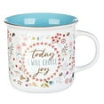 thumbnail image 1 of Today I Will Choose Joy Positive Message Encouraging Cute Mug for Women Floral Design Blue/White Ceramic Cup for Coffee/Tea, Metallic Gold Accent, 12oz, 1 of 3