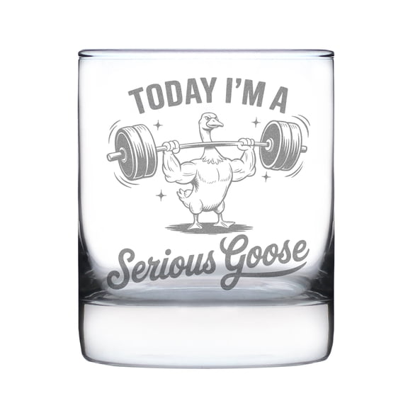 Today Im a Serious Goose 10oz Rocks Glass Hand Engraved Etched Unique Funny Barware Humor Drinkware Novelty