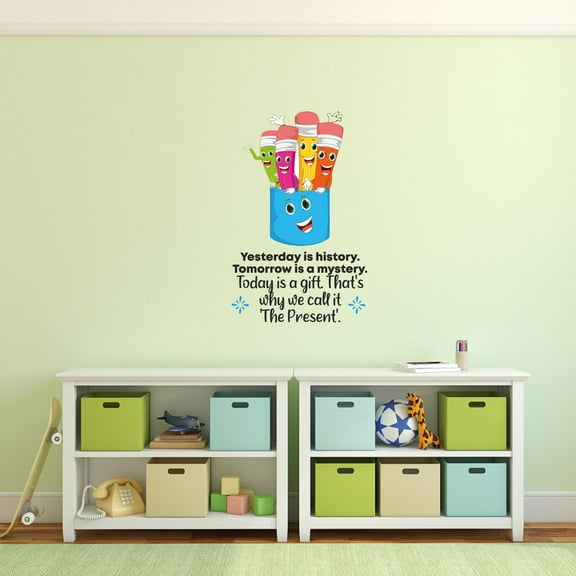 Today Is A Gift Pencils School Quote Cartoon Quotes Decors Wall Sticker Art Design Decal for Girls Boys Kid Room Bedroom Nursery Kindergarten Home Decor Stickers Wall Art Vinyl Decoration (10x8 inch)