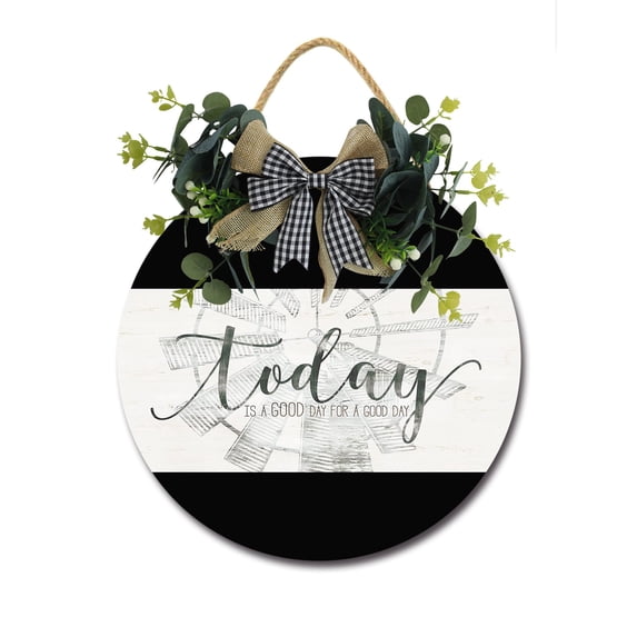 Today Is A Good Day Sign for Front Door, Decor for Farmhouse Porch Decorations, Round Wooden Hanging Sign Housewarming Gift for Home Outdoor Indoor