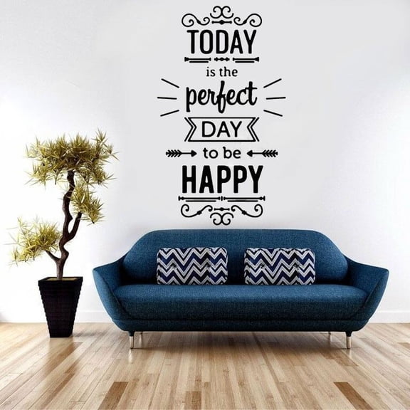 Today Is The Day To Be Happy Quote Wall Sticker Vinyl Home Decor For Living Room Bedroom Interior Design Decals Art 57x97cm