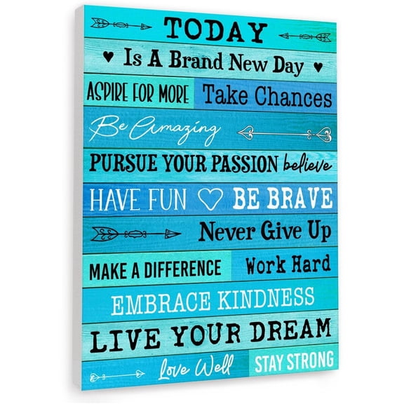 Today is a New Day Inspirational Canvas Wall Art,Never Give Up Positive Motivational Painting Print Poster Artwork for Dorm Bedroom Home Wall Decor-Blue