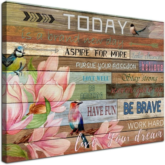 Today is a New Day Inspirational Wall Art for Office Quotes Theme Wall Decor for Women Motivational Canvas Prints Framed Magnolia Picture Poster for Bedroom Inspirational Mothers Day Gifts 12x16