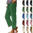 thumbnail image 1 of Today Prime Sales, BiZtdJrK Womens Linen Pants with Pockets Solid Casual Straight Leg Lounge Pants 2025 Summer High Waist Comfy Lightweight Beach Pants Mint Green L, 1 of 8