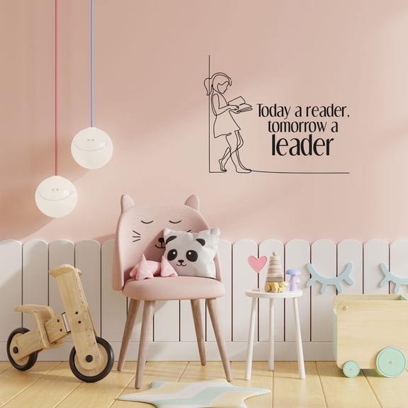 Today A Reader, Tomorrow A Leader - Life Quote Reading Reader Silhouette Vinyl Wall Art Sticker Decal Home Kids Library Area Living Room Kinder Boys Girls Kids Décoration Design Décor Size(8x10 inch)