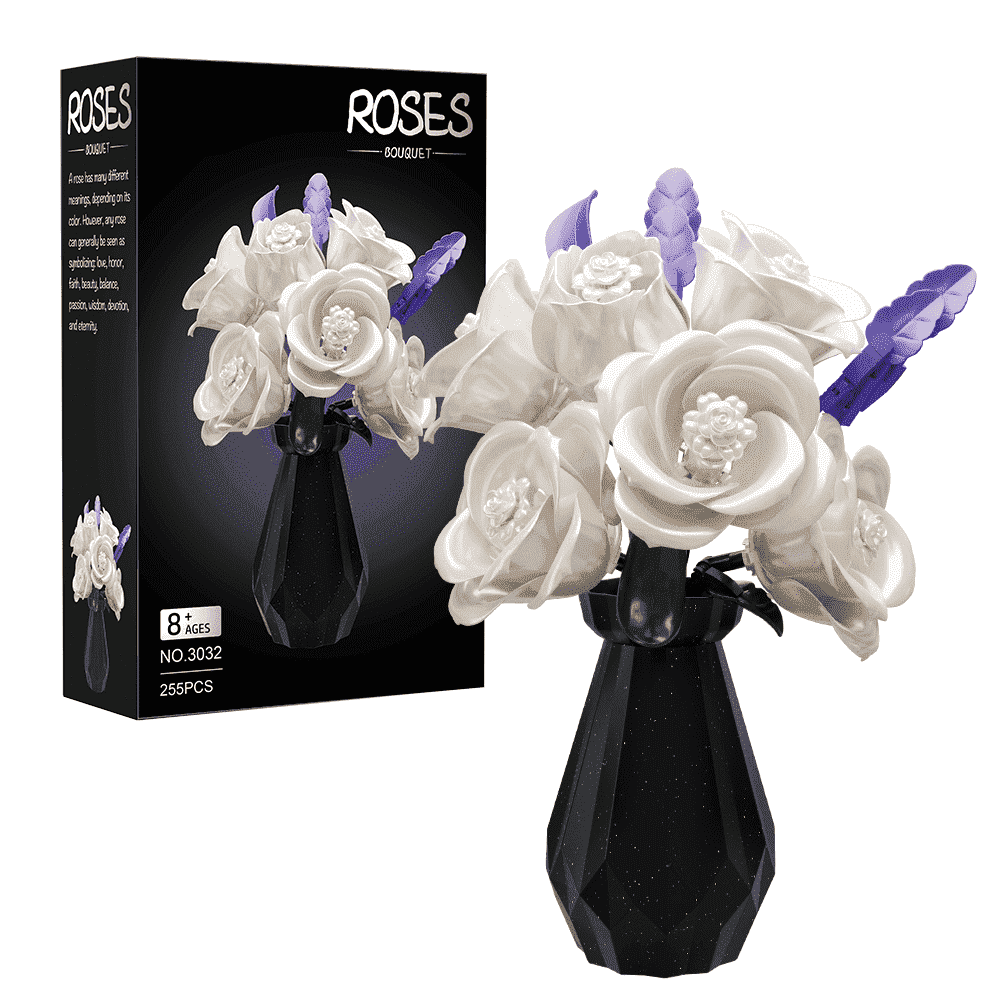 TodayStore Rose Flower Building Sets, Botanical Collection Artificial Bouquet Bricks for Home Decor, Holiday Gift for Women & Valentine's Day 255 PCS (White).