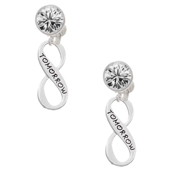 Today Tomorrow Infinity Sign Clear Crystal Clip On Earrings