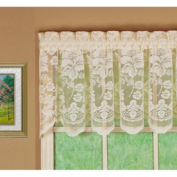 Today's Curtain Floral Vine Lace Tailored Valance 18", Ivory, 60W x 18L