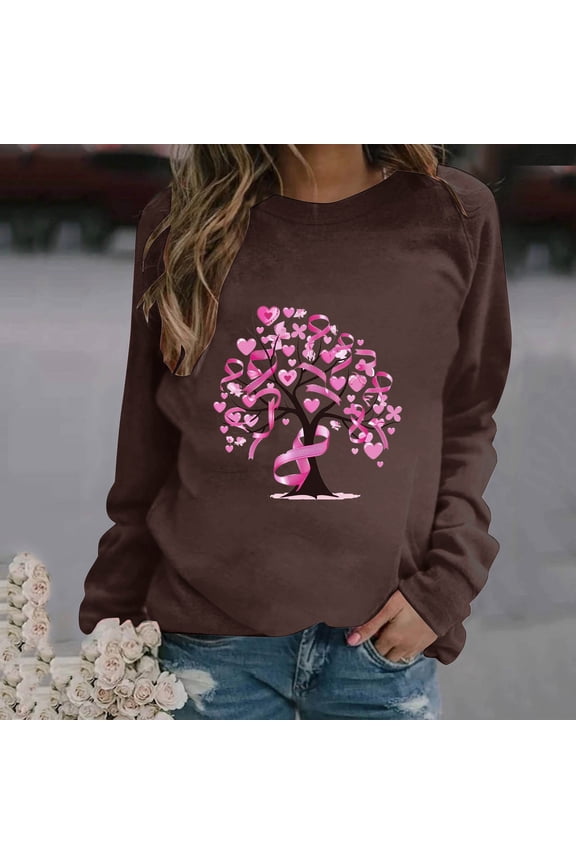 Today's Deal Abomasnow Breast Cancer Shirts for Women Trendy Fall Pink Ribbon Print Breast Cancer Awareness Sweatshirt Casual Long Sleeve Crew Neck Pullover Tops