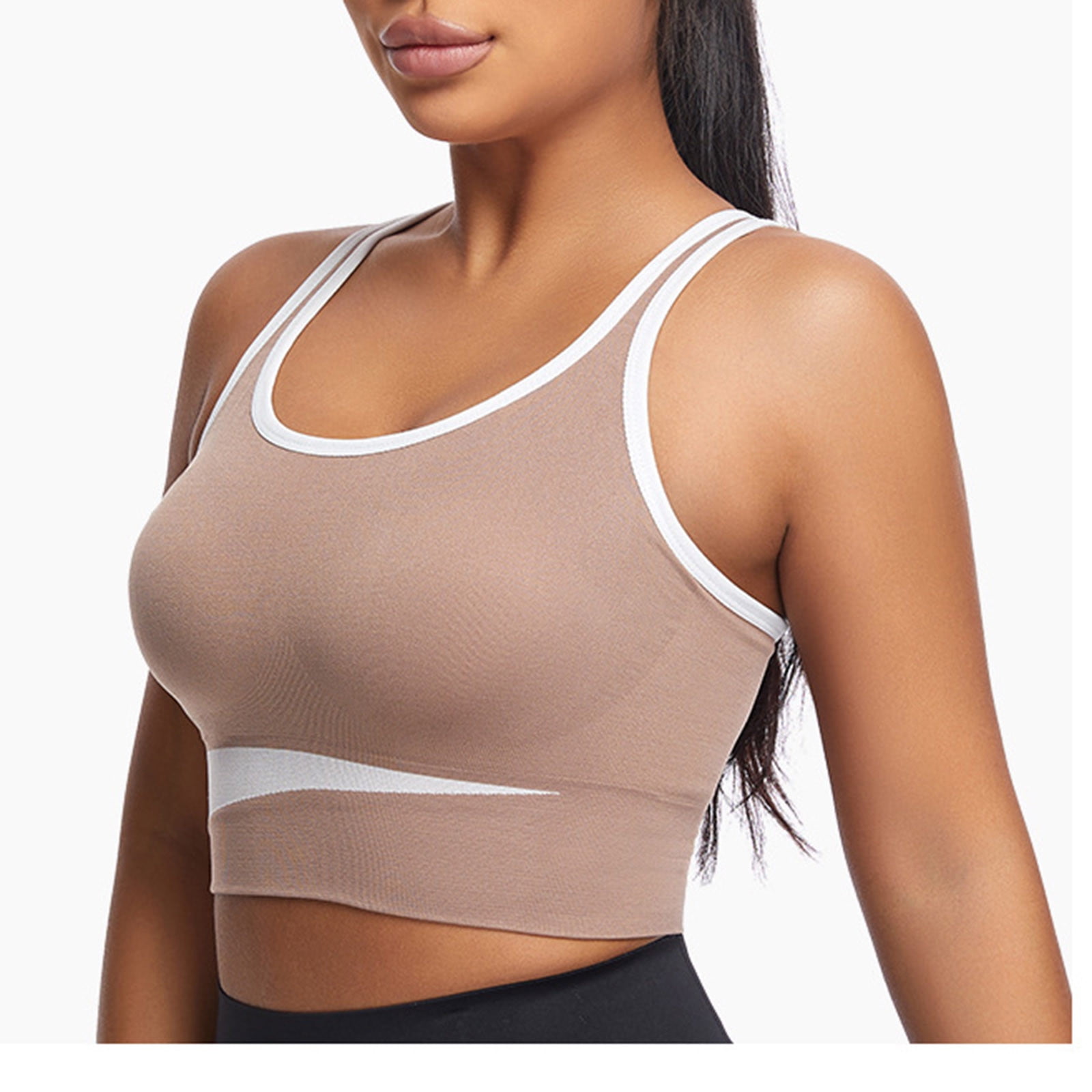 Today's Deal: Sportsbra, Pack de Sujetadores deportivos para Mujer, Fashion Women's Back Gathering Yoga Fixed Chest Cushion Style Gathering Sports Bra SOPATENOR Brown S